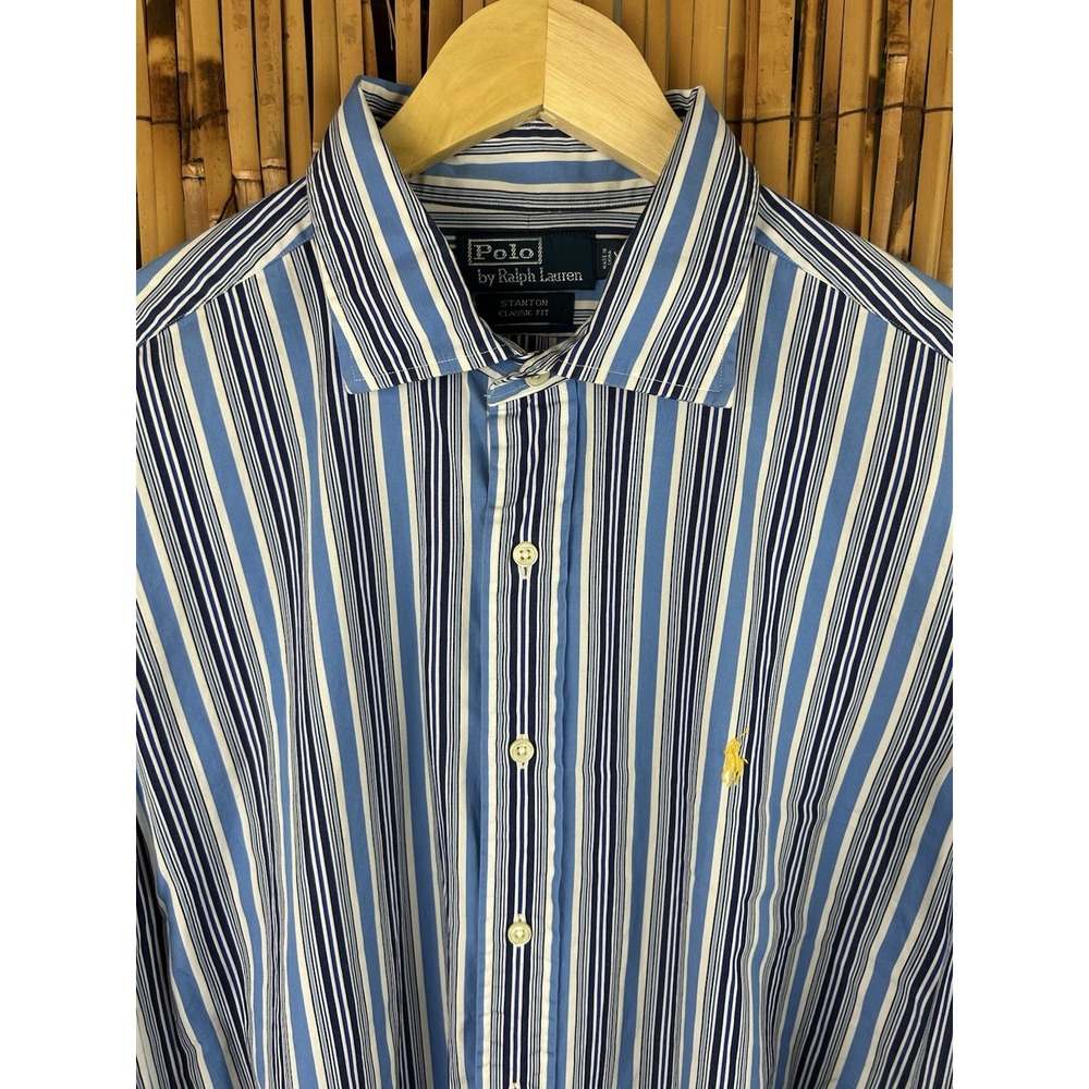 Polo Ralph Lauren Stanton Classic Fit Men's Long Sleeve Blue White Stripe XL - Picture 2 of 12